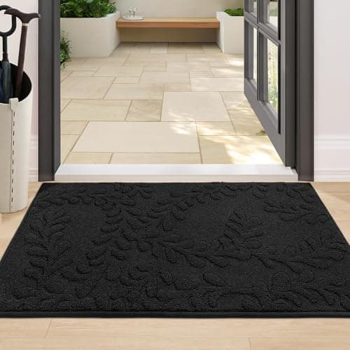 BEQHAUSE Dirt Trapper Door Mats 24”x36”, Non-Slip TPR Backing Dog Doormat, Super Absorbent Welcome Mat for Front Door, Mud Shoes & Paws, Washable Entry Rugs, Black - Image 1