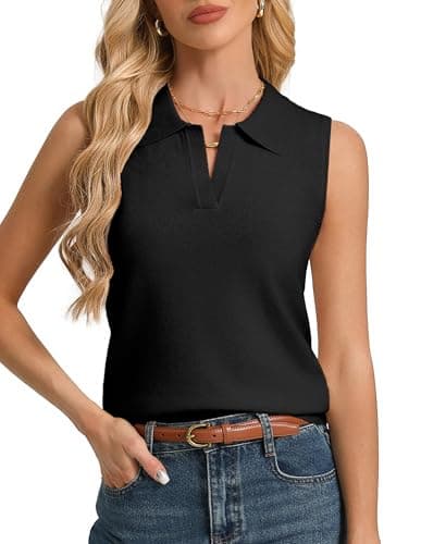 Kate Kasin Women Summer Black Sleeveless Polo Sweater Lightweight, Business Casual Vest Tops Trendy, Knit Work Tank Tops 2026 L - Image 1