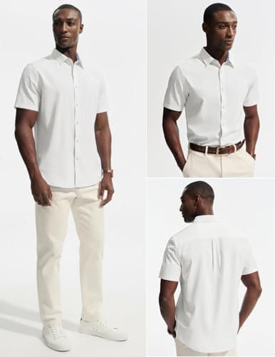 PJ PAUL JONES Mens Dress Shirts Short Sleeve Button Up Shirt Wrinkle Free Business Casual Shirts for Men Summer Work Office Wedding White - Thumbnail 2