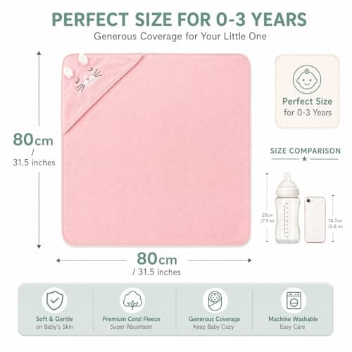 Personalized Baby Bath Towel for Newborn – Custom Animal Hooded Towel with Embroidered Name, Soft Coral Fleece Blanket for Toddlers 1-3, Highly Absorbent Bathrobe Blanket Gift for Boys & Girls - Thumbnail 6