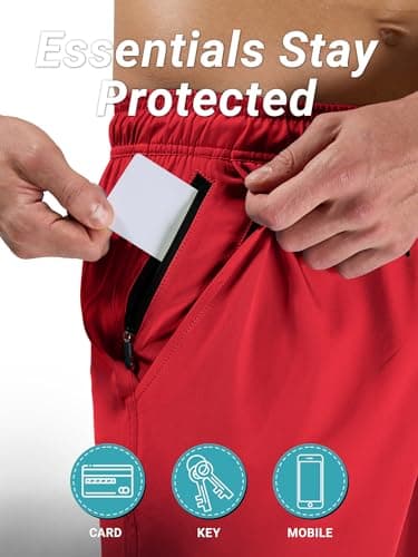 Arcweg Men's Swim Trunks with Compression Liner Red Quick Dry Bathing Suit Board Swimming Shorts Medium with Zipper Pockets - Thumbnail 5