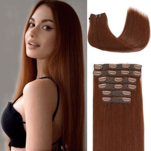 20Inch Yaki Straight Clip in Hair Extensions Real Human Hair 120g 6pcs Remy Human Hair Extensions Double Weft Clip ins for Women (30#, 20 Inch) - Image 1