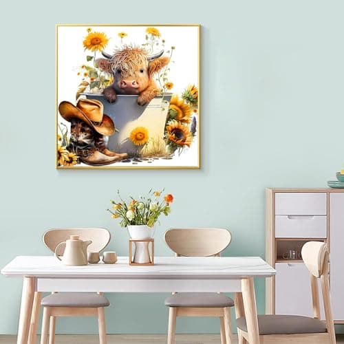 igoodom Cow Diamond Art Kits for Adults, Highland Cow Diamond Art Kits, Full Drill Round Sunflower Diamond Painting Kits, DIY Gem Art and Crafts for Home Wall Decor Gift 14x14inch - Thumbnail 4