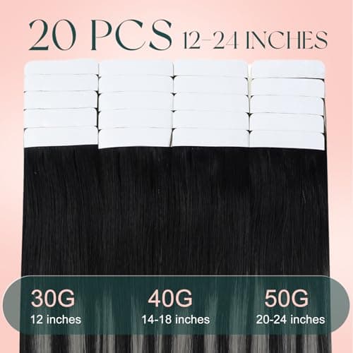 Easyouth Ombre Tape in Extensions Human Hair 16 Inch 20pcs Tape in Hair Extensions Human Hair Black Ombre Silver with Black Balayage Tapes in Extension for Women - Thumbnail 4