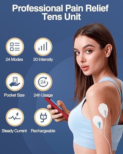 NURSAL 24 Modes TENS Unit Muscle Stimulator, Rechargeable Electronic Pulse Massager with 8 Pads for Back and Shoulder Pain Relief and Muscle Strength (Red) - Thumbnail 4
