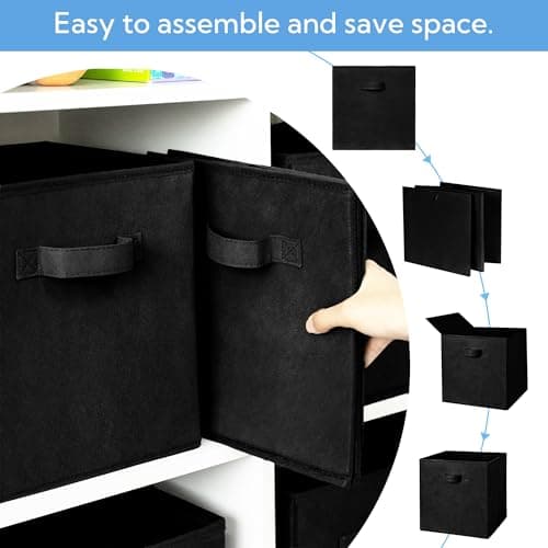 Cupic Cupid 11 Inch Storage Cube, Fabric Cube Storage Bin with Handles, Storage Cube Organizer for Clothes and Toys, Collapsible Cube Bins for Closet, Shelves, Nursery, 6-Pack, Black - Thumbnail 5
