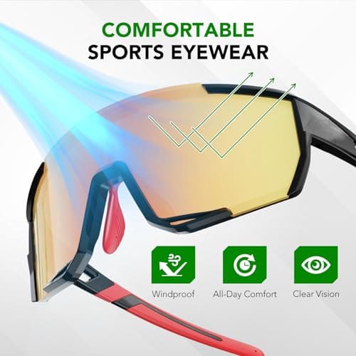 LANSWEE Polarized Sunglasses for Men, Sport Sunglasses Men,UV400 Protection for Running Fishing Driving Baseball Cycling，Bright Black/Red - Thumbnail 4