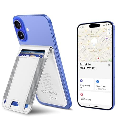 ExtreLife MagSafe Wallet, Work with Apple Find My, Magnetic Phone Wallet Stand for iPhone 17/16/15/14/13/12 Series, 8 Card Holder, RFID Blocking, Rechargeable, White - Image 1