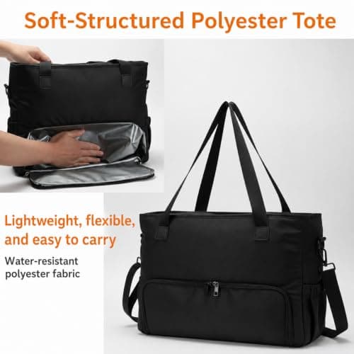 AHHZOOPLL Work Lunch Tote Bag for Women with 15.6" Laptop Compartment, Soft Structured Polyester Teacher Tote Bag with Insulated Lunch Compartment for Office, Nurse, Teacher, Daily Commute, Black - Thumbnail 2