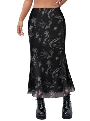 Avanova Women Butterfly Mesh Midi Skirt High Waisted Summer Mermaid Bodycon Skirt Black C X-Small - Image 1