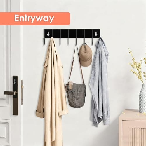 sawgos Magnetic Key Holder with 8 Hooks for Fridge Key Hanger Organizer for Wall Mount with 8 Self-Adhesive Sticker No Drilling Required Metal Key Rack for Door, Bathroom, Kitchen,Garage (4, Black) - Thumbnail 4