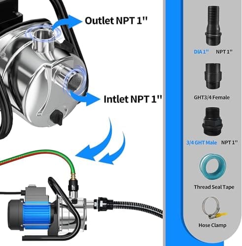 PANRANO Water Transfer Pump 110V Shallow Well Pump 1.6HP 1800GPH Electric Portable Garden Pressure Booster Pumps for Pool Draining Farm Irrigation Lake Lawn Sprinkler System - Thumbnail 6