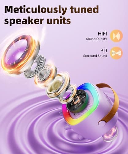 Mini Karaoke Machine Speaker for Kids Adults, Portable Bluetooth with 1 Wireless Microphones, Children's Day Birthday Gift Ideas for Toys for Teens Boys and Girls Aged 4, 5, 6, 7, 8, 9, 10, 11, 12+ - Thumbnail 3