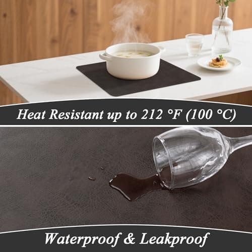 SHACOS Faux Cowhide Leather Placemats Set of 4, Wipeable Heat Resistant Table Mats, Stain Resistant Double Sided Reversible PU Place Mats for Dining Table Kitchen Restaurants, Black Coffee - Thumbnail 6
