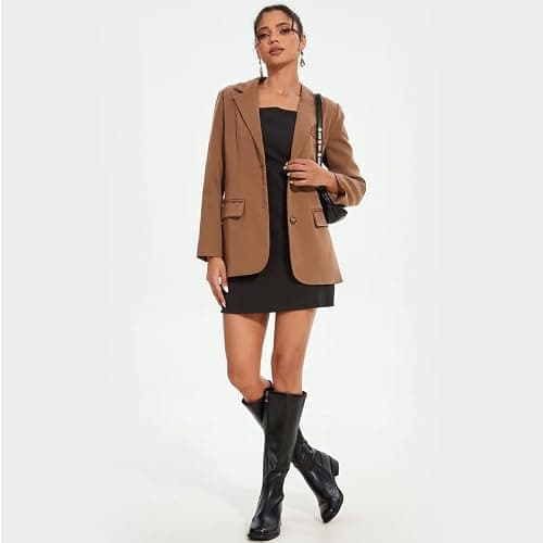 QIY Black Boots for Women Low Heel Knee High Black Heeled Boots for Women Dress Block Chunky Heel Square Toe Leather Tall Long Flat Boots No Heel Size 6.5 - Thumbnail 4