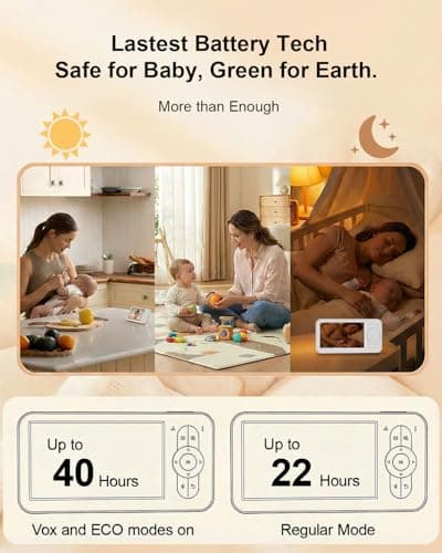 CUKIY Baby Monitor with Camera and Audio, 5" Video Baby Monitor No WiFi, Secure FHSS Connection, Night Vision, 2-Way Talk, VOX Cry Detection, Temperature Sensor, Lullabies, Indoor - Thumbnail 4