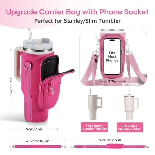 linmaya Water Bottle Carrier Bag for Stanley Cup 40/30oz with Phone Holder Pockets,Neoprene Water Bottle Cross-body Bag with Adjustable Shoulder & Hand Strap Stanley Cup Accessories - Thumbnail 3