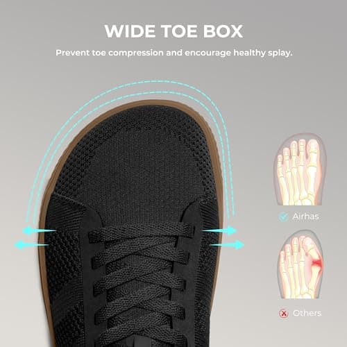 AIRHAS Mens Wide Toe Box Barefoot Shoes Zero Drop Fashion Sneakers for Men Walking Casual Minimalist Shoes(Black/Gum,7.0W) - Thumbnail 3