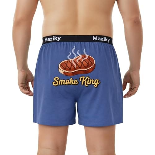 Maziky Funny Boxers for Men Novelty Mens Boxer Shorts Funny Underwear Gag Gift for Adult Christmas Birthday (US, Alpha, Large, Regular, Regular, Blue-BBQ) - Image 1