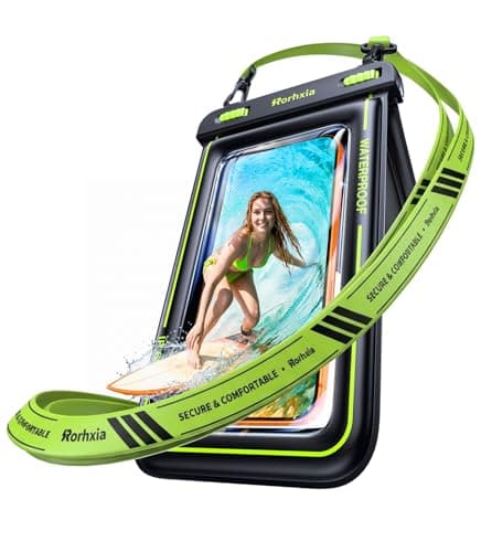 Rorhxia One-piece Molded IP68 Waterproof Phone Pouch, [Superior Waterproof] Double Space Floating with Lanyard Dry Bag for iPhone 17 Pro Max 16 15 S26 Beach & Water Adventures Green - Image 1