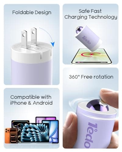 Magnetic for iPhone Charger,1°edo 20W Fast Charger Block with 6FT Cable Innovative Magnetic to Lightning Cable for iPhone 14/13/12/11/Xs Max/XR/X (Purple) - Thumbnail 3
