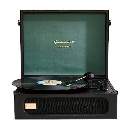 Arkrocket Coryphaeus Vinyl Record Player 3-Speed Bluetooth Input and Output Built-in Speakers with Magnetic Cartridge Auto Off (Black Green) - Image 1