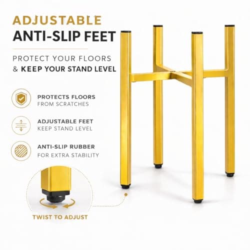 RAINBLELAND Gold Metal Plant Stand for Indoor Plants, Adjustable Heavy Duty Plant Stand Fits 8-14 Inch Pots, Modern Brass Flower Pot Holder with Anti-Scratch Feet, Mid Century Indoor Plant Stand - Thumbnail 5