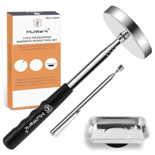 Mulwark 3pcs Telescoping Magnetic Pickup Tool Set with Pull Force, Magnet Stick Extendable up to 33.3in, Telescopic Magnetic Pick-Up Tool with Magnetic Pickup Pen, Rust-Proof Magnetic Tray (Large) - Image 1