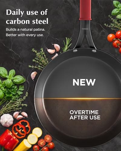 Yonida Carbon Steel Pan, 12 Inch Nonstick Frying Pan Skillet, Pre-Seasoned Carbon Steel Cookware with Removable Silicone Handle Holder, Indoor/Outdoor, Induction & Oven Safe - Thumbnail 5