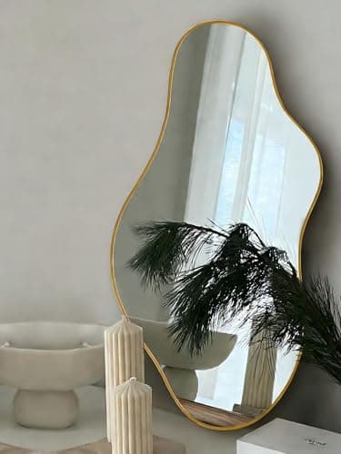 potijo Irregular Wall Mirror 20×36 Inch Wall Mirrors Decorative Gold Modern Asymmetrical Abstract Mirror for Bathroom Bedroom Living Room Entryway Hallway - Thumbnail 2