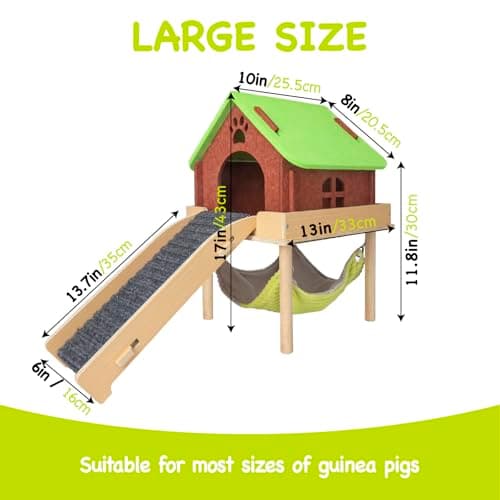 BESNEW 3 in 1 Enlarged Guinea Pig Hammock,Wooden Guinea Pig Hideout with House & Platform & Stairs Small Animal Toys for Hiding Sleeping Activities - Thumbnail 4