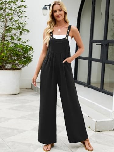 Heymoments Overalls Jumpsuits Rompers for Women Black Small Casual Maternity Winter Fall Comfy Ladies Loose Fit Dressy Wide Leg One Piece Sleeveless Grils Long Bib Baggy Pants with Pockets - Thumbnail 3