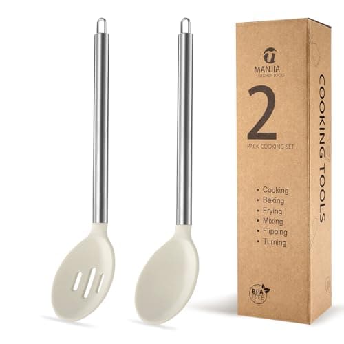 MANJIA Silicone Spatulas Set, Nonstick Silicone Spoon & Turner Spatula Set, Serving Spoon kitchen Spatula for Cooking Fish, Eggs,Flipper, Cooking Utensils Set 2pcs (white-spoons) - Image 1