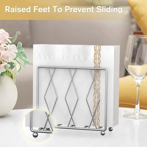 LWSFF Napkin Holder for Table, Modern Metal Napkin Holders for Paper Napkins & Kitchen Dining & Countertops, Cocktail Upright Napkin Holder Dispenser Suitable for All Room Decors (Small, Silver) - Thumbnail 4