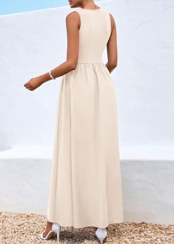 KIRUNDO Summe Sleeveless Maxi Dresses for Women 2026 Spring Wedding Guest A Line Tank Elegant Flowy Beach Long Sundress(Apricot, Small) - Thumbnail 2