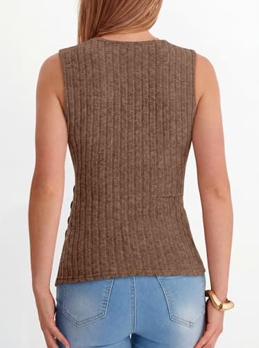 ANRABESS Tank Tops for Women V Neck Sleeveless Sexy Top Ribbed Slim Fitted Tanks, 2026 Casual Summer Daily Wear & Going Out Brown Small - Thumbnail 6