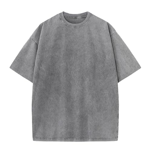 BLECIDENS Oversize Cotton T Shirts for Women Unisex Mens Acid Washed T Shirt 100% Cotton (US, Alpha, Medium, Regular, Regular, Grey) - Image 1