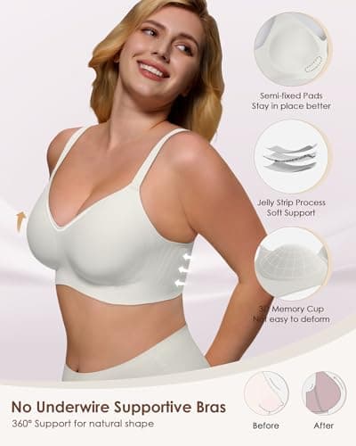As Fairy Wireless Comfort Bras for Women - Seamless Push Up T-Shirt Bra, V Neck Ultra Soft Sleeping Bralette Everyday Wear White 40C - Thumbnail 2