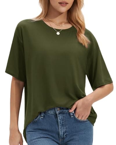 Stelle T Shirts for Women Crew Neck Short Sleeve Summer Tops Loose Fit Soft Basic Tee Shirt Olive Green X-Large - Image 1