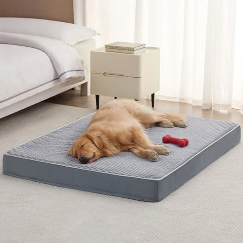 LEXTRO Waterproof Orthopedic Dog Bed for Crate Mat, 35x22 Large Dog Bed Washable with Removable Washable Cover, Comfortable Dogs Crate Pad, Gray - Image 1