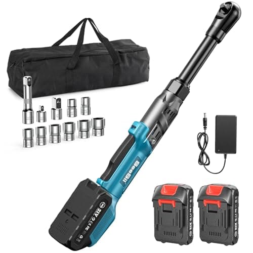 Extended Cordless Electric Ratchet Wrench: 66 Ft-lbs Power Ratchet Wrench 3/8", Brushless Motor, Variable Speed Trigger, 2 Pack 21V Batteries & Charger, 8 Sockets, 1/4"& 1/2" Adapter, 3" Extension Bar - Image 1
