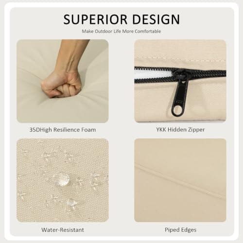Localive 24x24 Inch Outdoor Deep Seat Cushions Set of 2,Thick High-Density Foam, Piped Edges & YKK Hidden Zipper,Water-Resistant UV-Resistant Polyester for Patio Furniture,Beige - Thumbnail 4