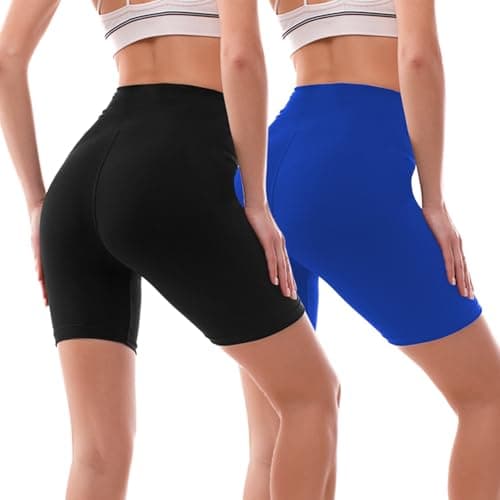 Ipletix 2 Pack Biker Shorts Women, 6" High Waisted Yoga Running Workout Spandex Shorts Black/Royal Blue - Image 1
