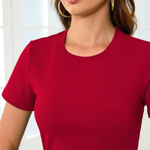 Abardsion Cotton Basic Tees for Women Spring Outfits Tops 2026 Short Sleeve Crewneck Slim Fit T Shirts (Bright Red, M) - Thumbnail 5