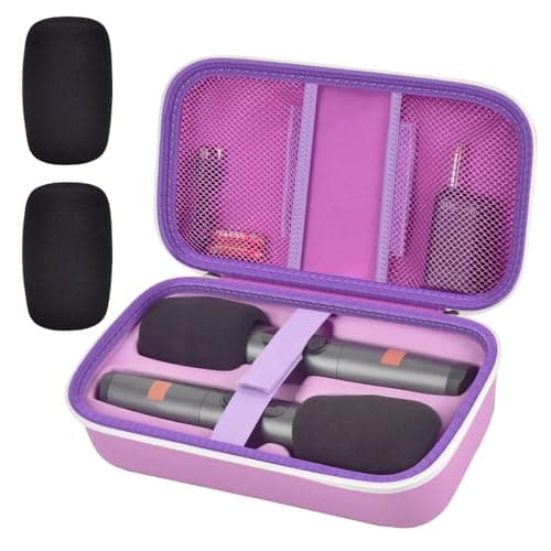 Wireless Microphone Case for JBL PartyBox & Two Mic System, Shockproof Karaoke Microphones Travel Storage Box with Mic Foam Cover, Holds 2 Mics, Receivers, Adapters, AA Batteries - Purple