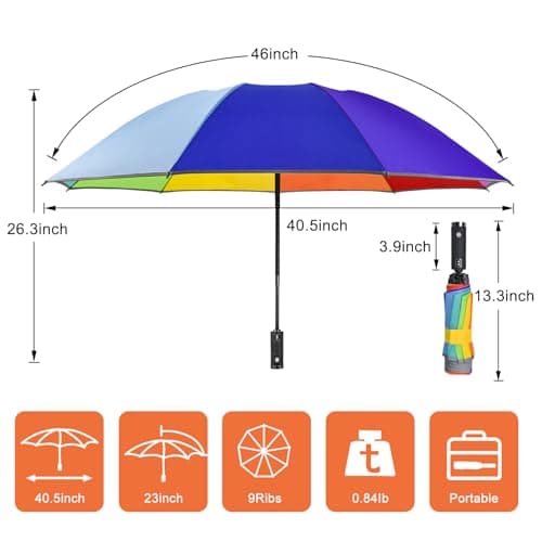 Lejorain Inverted Rainbow LED Umbrella - Folding Reverse Automatic Travel Umbrellas Compact for Rain Windproof Women - Portable Upside Down Collapsible Reflective Umbrella - Thumbnail 2