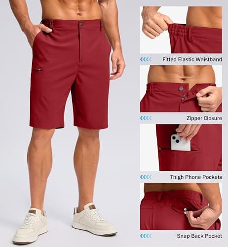 Men's Casual Shorts 7"/ 9" Lightweight 4 Pockets Stretch Quick-Dry Summer Shorts for Golf Work Hiking Trips (9", Red, XL) - Thumbnail 4