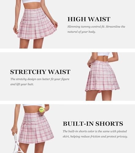 Laimi Duo Girls's Pleated Skirts high Waist mini Tennis Skater Skirt Pink Plaid Athletic Golf Skort Lightweight Skorts for Girls Size 2 - Thumbnail 6