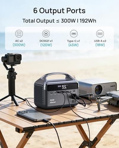 DaranEner Portable Power Station, 300W (Surge 600W) 192Wh Power Bank with 110V AC Outlet, LiFePO4 Battery for Home Emergency, Camping, Travel,& Outdoor Electronics(Option Solar Generator) - Thumbnail 4