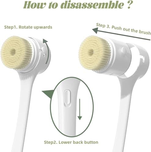 Electric Body Brush Back Scrubber for Shower, Rechargeable Long Handles Bath Brush with 5 Replaceable Heads, 3 Speed Adjustable and Lcd Display Shower Brush for Deep Cleansing, Exfoliating & Massage - Thumbnail 6
